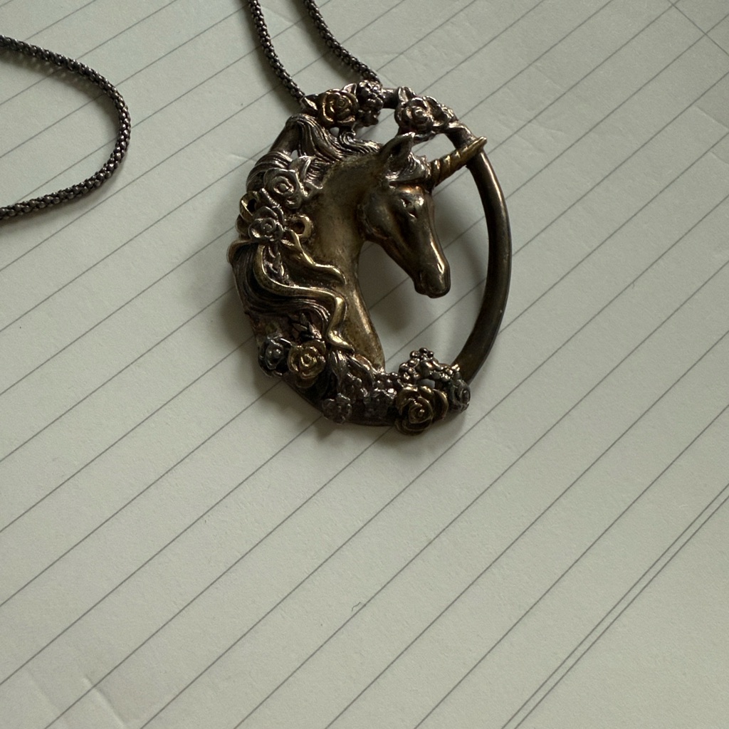 1970s Gorham Sterling Silver & Gold Unicorn Necklace